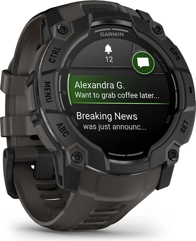 Smartwatch Garmin Instinct® 3 AMOLED, Black with Charcoal Silicone Strap, 50 mm
