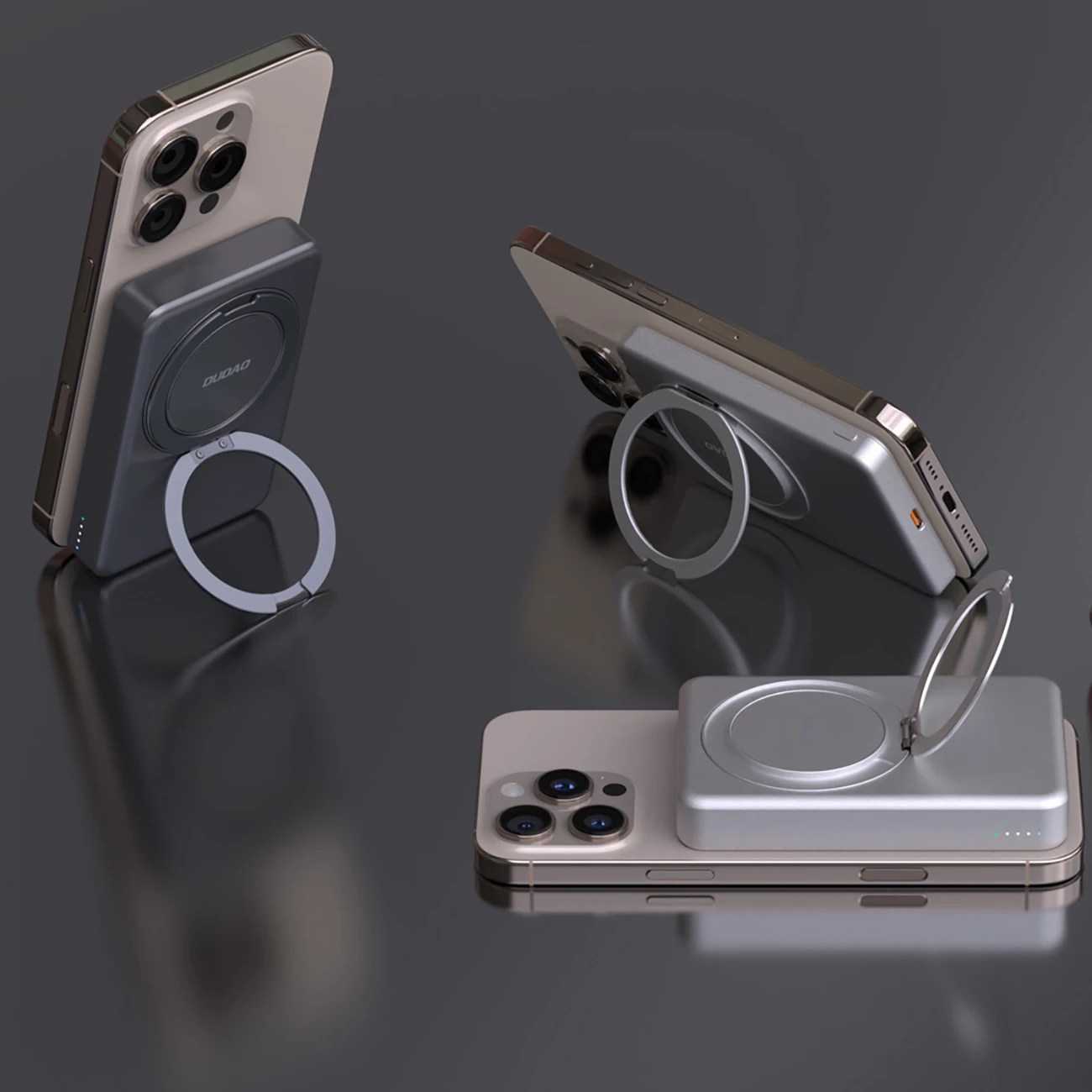 Powerbank Dudao K28, 10000mAh, MagSafe, kasë metalike, ring stand, Gri