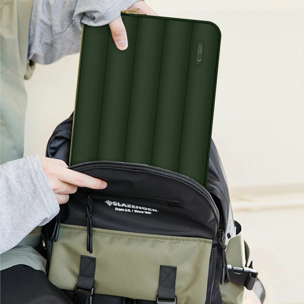 Mbështjellës laptopi Tech-Protect Puffy 15-16 inç me çantë aksesorësh, olive