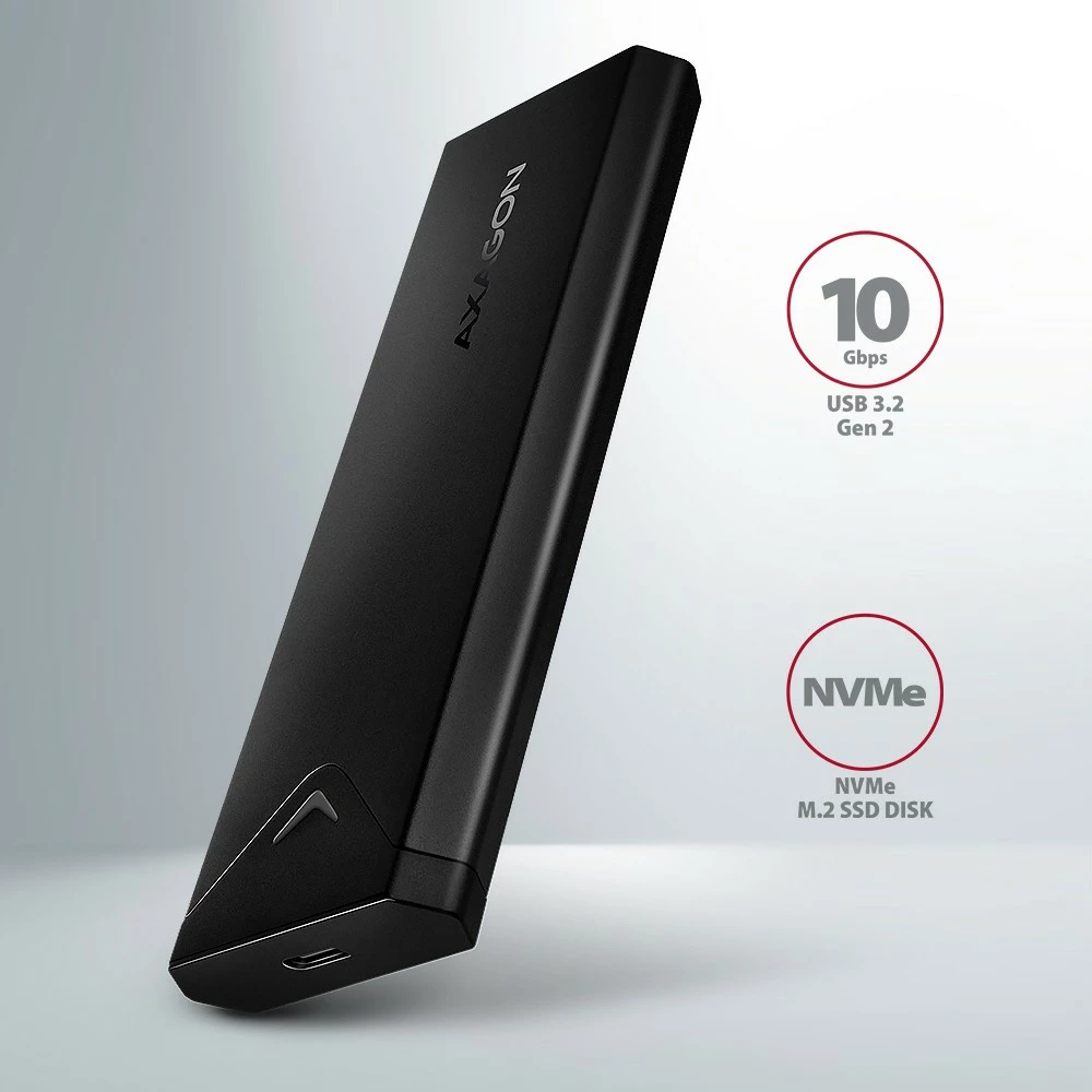 Kasë e jashtme AXAGON EEM2-UB2 për M.2 NVMe SSD, USB-C 3.2 Gen 2, e zezë