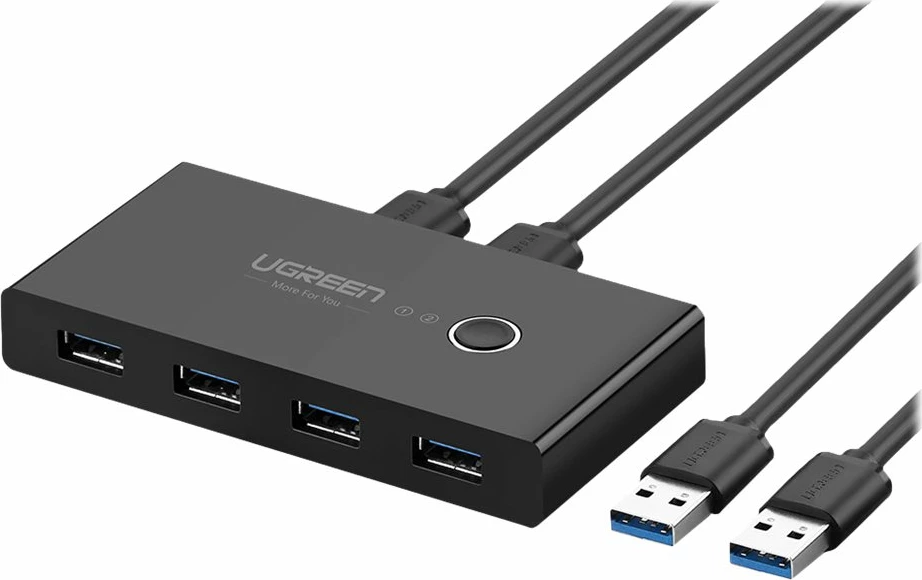 Switch USB 3.0 Ugreen 30768, 2 hyrje, 4 dalje, i zi