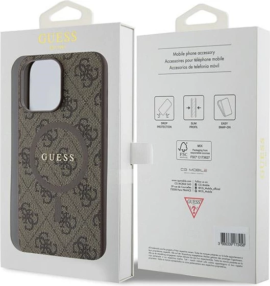 Mbështjellës Guess 4G Collection Leather Metal Logo MagSafe për iPhone 13 Pro / iPhone 13, Kafe