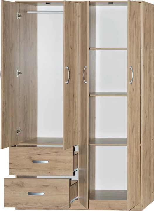 Dollap Zelia me katër dyer, 2 sirtarë, ngjyrë lisi, 120x42x180cm