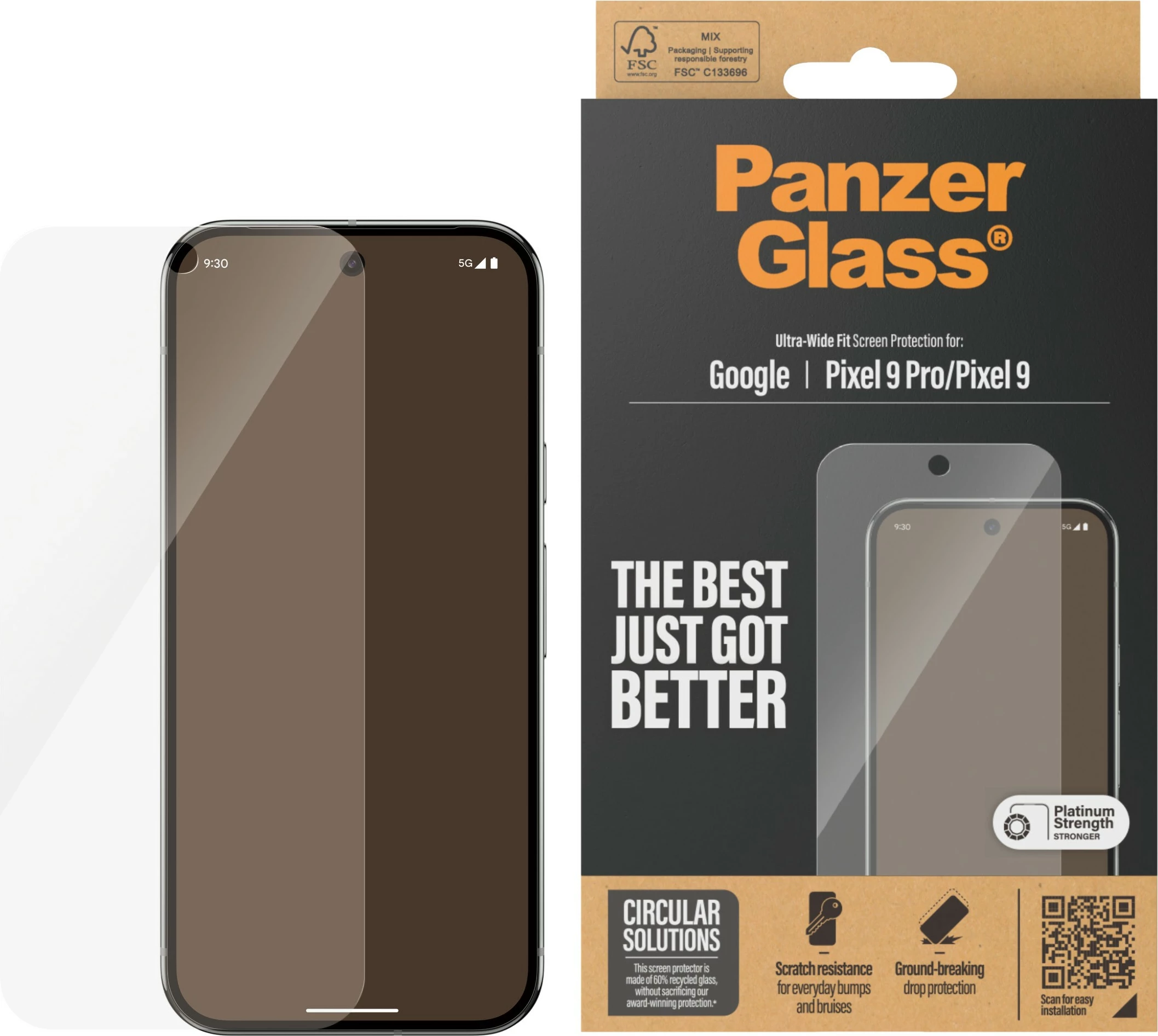 Mbrojtës ekrani PanzerGlass për Google Pixel 9 / 9 Pro, transparent