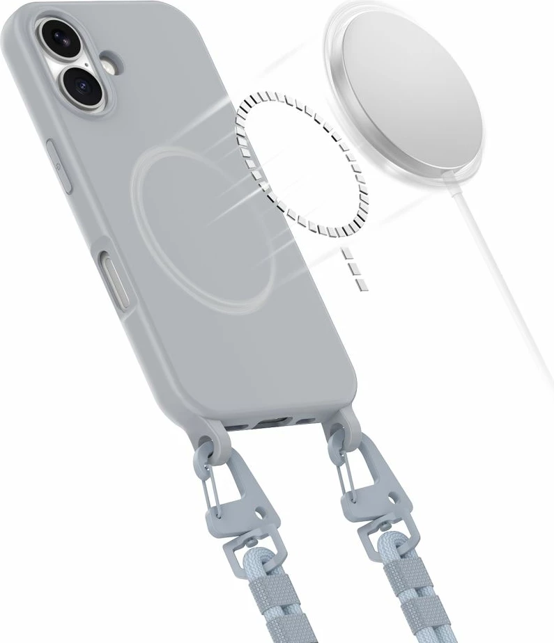 Mbështjellës Tech-Protect Magnecklace për iPhone 15 Pro Max, MagSafe, Gri me litar