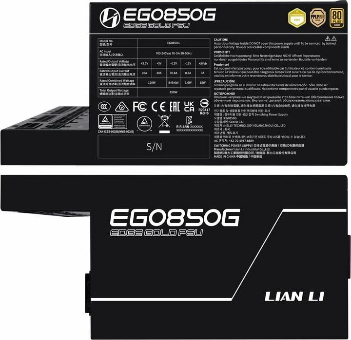 Furnizues rryme Lian Li EDGE Gold EG0850G 850W, 80 Plus Gold, ATX 3.1, modular komplet, i zi