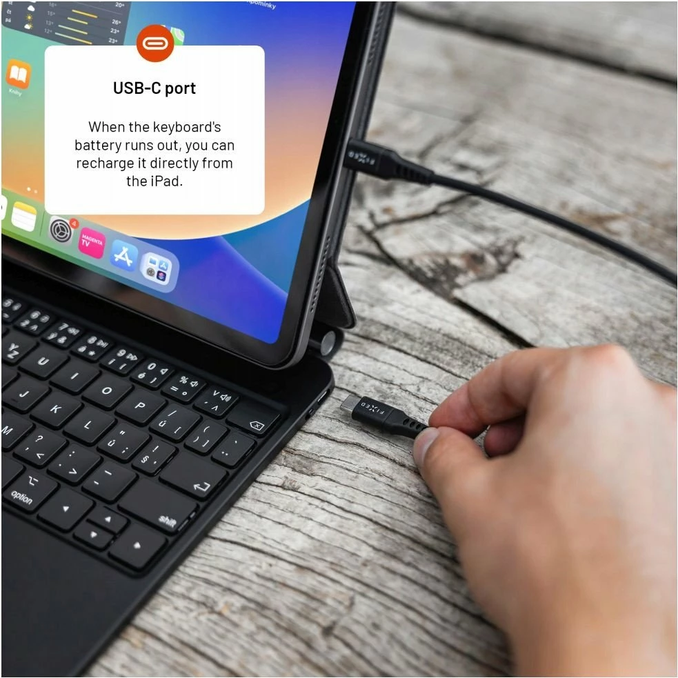 Mbështjellës me tastierë FIXED Typee për Apple iPad Pro 11\" M4 (2024), Bluetooth, me trackpad, USB-C, i zi