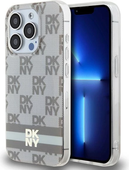Mbështjellës DKNY IML Checkered Mono Pattern & Printed Stripes MagSafe për iPhone 15 Pro, bezhë