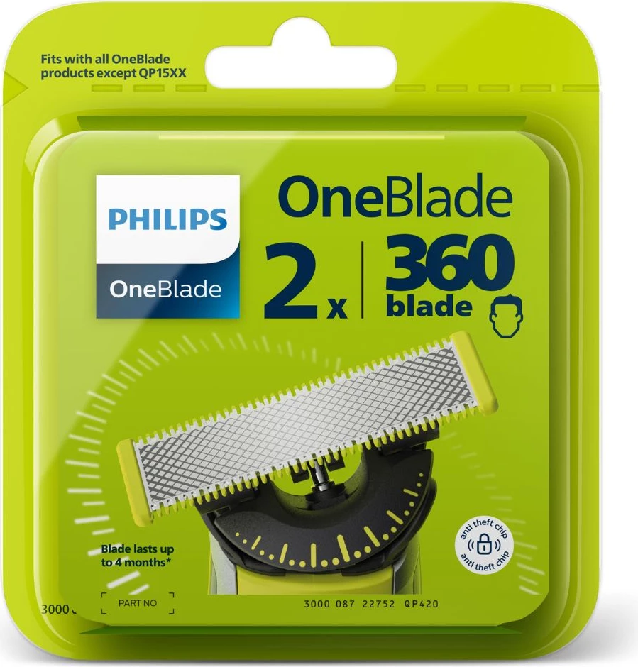 Teh rroje, Philips OneBlade 360 QP420/50, argjendtë, set 2 copë