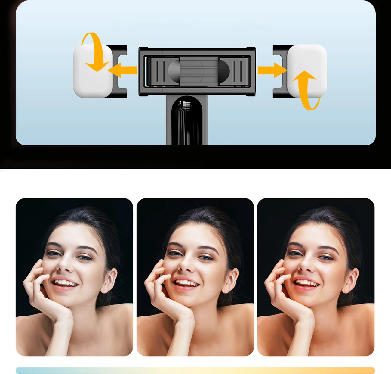 Selfie stick Hurtel WC13YDS tripod teleskopik 1.3m me dy llampa dhe mbajtëse telefoni, zi