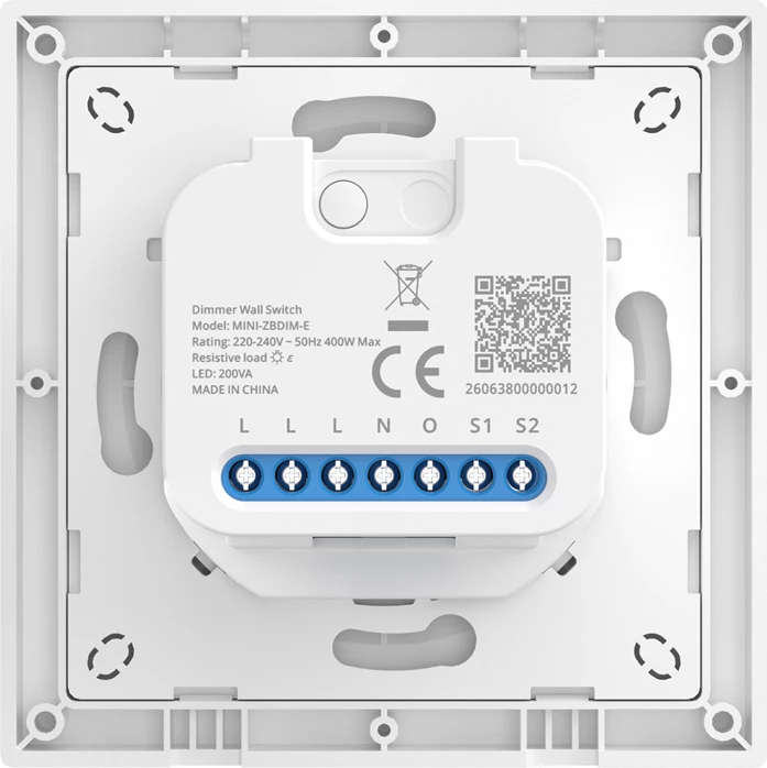Switch/dimer muri smart Sonoff MINI-ZBDIM-E, ZigBee 3.0, rregullim ndriçimi 0-100%, matje energjie, 220-240V, 86x86mm, i bardhë