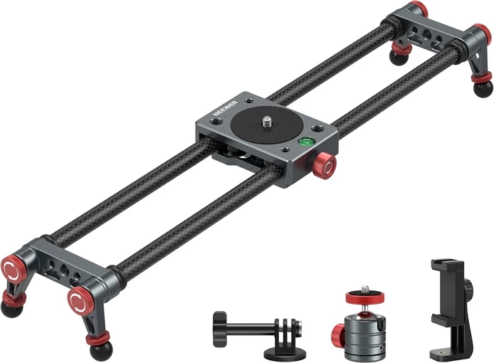 Slider për kamerë Neewer CS1M 40 cm karbon fibër, me kokë sferike mini dhe mbajtës telefoni