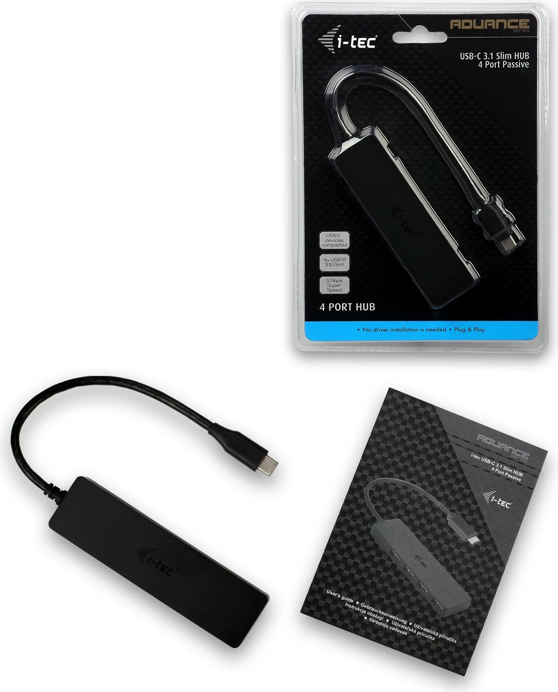HUB USB-C I-Tec Advance, 4 porta, 5000 Mbit/s, e zezë