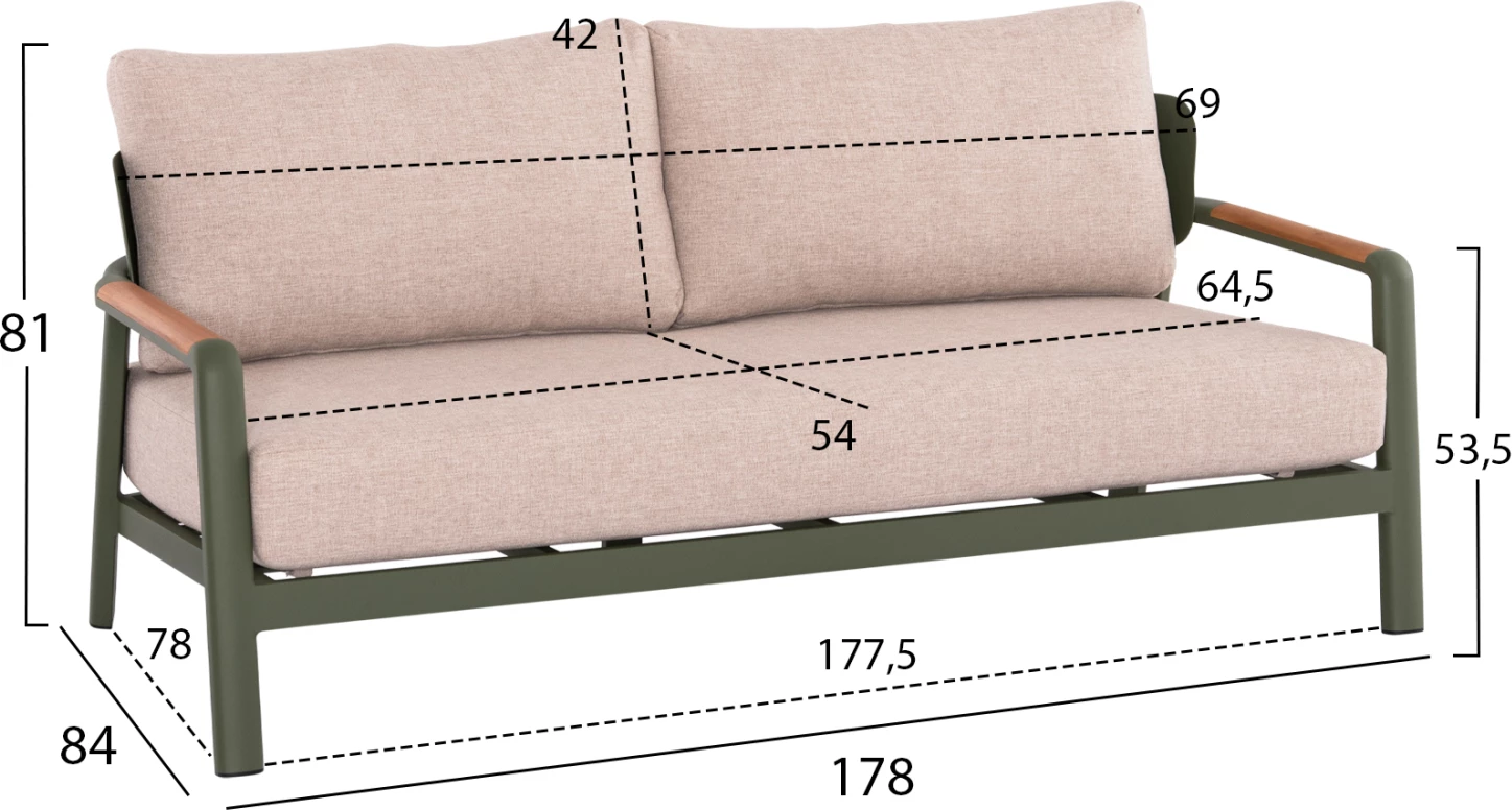 Set salloni për jashtë 4 pjesë ELARA FH6195.06 alumini i gjelbër-bezhë olefin-dru tik