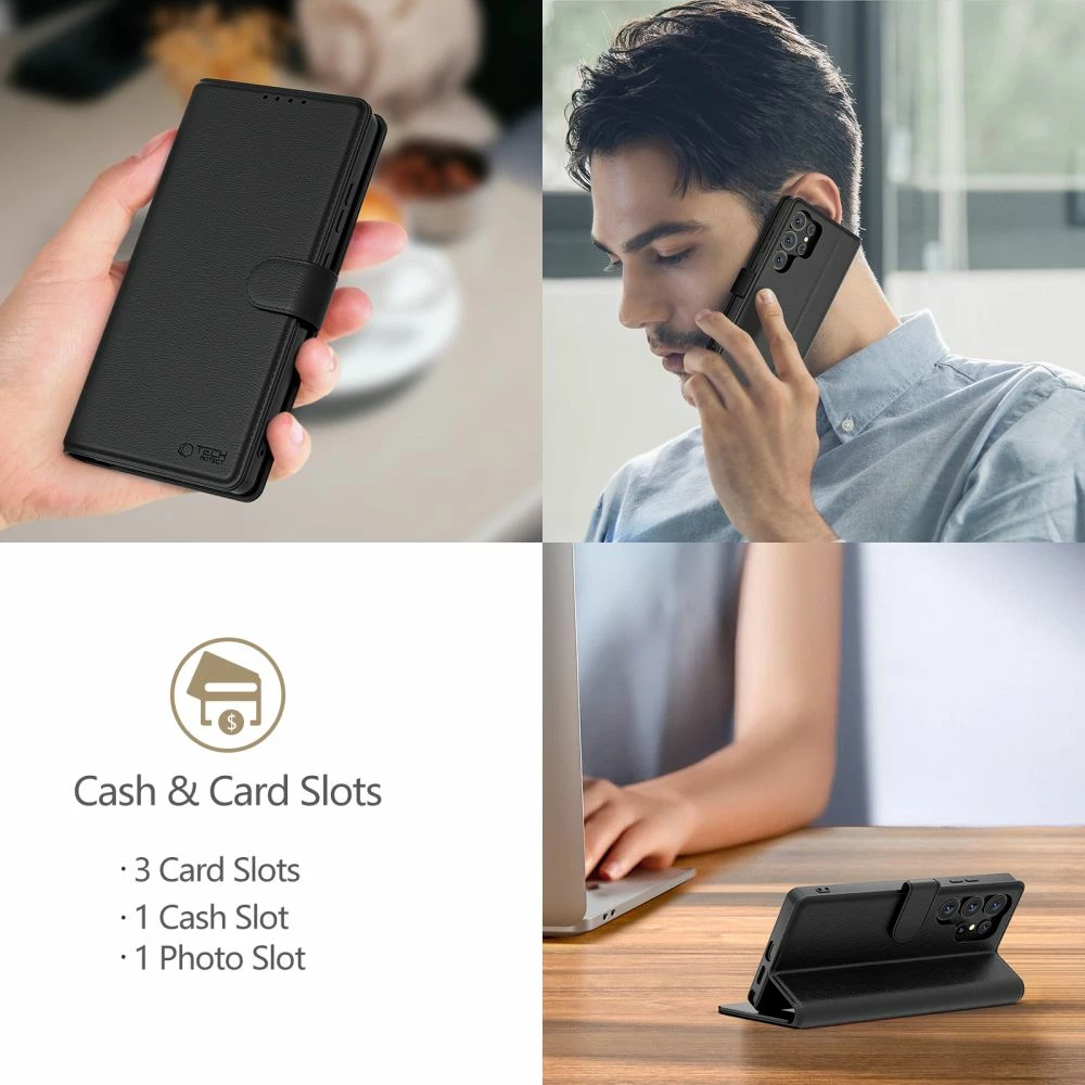 Mbështjellës Tech-Protect Wallet për Samsung Galaxy S25, eko-lëkurë, i zi
