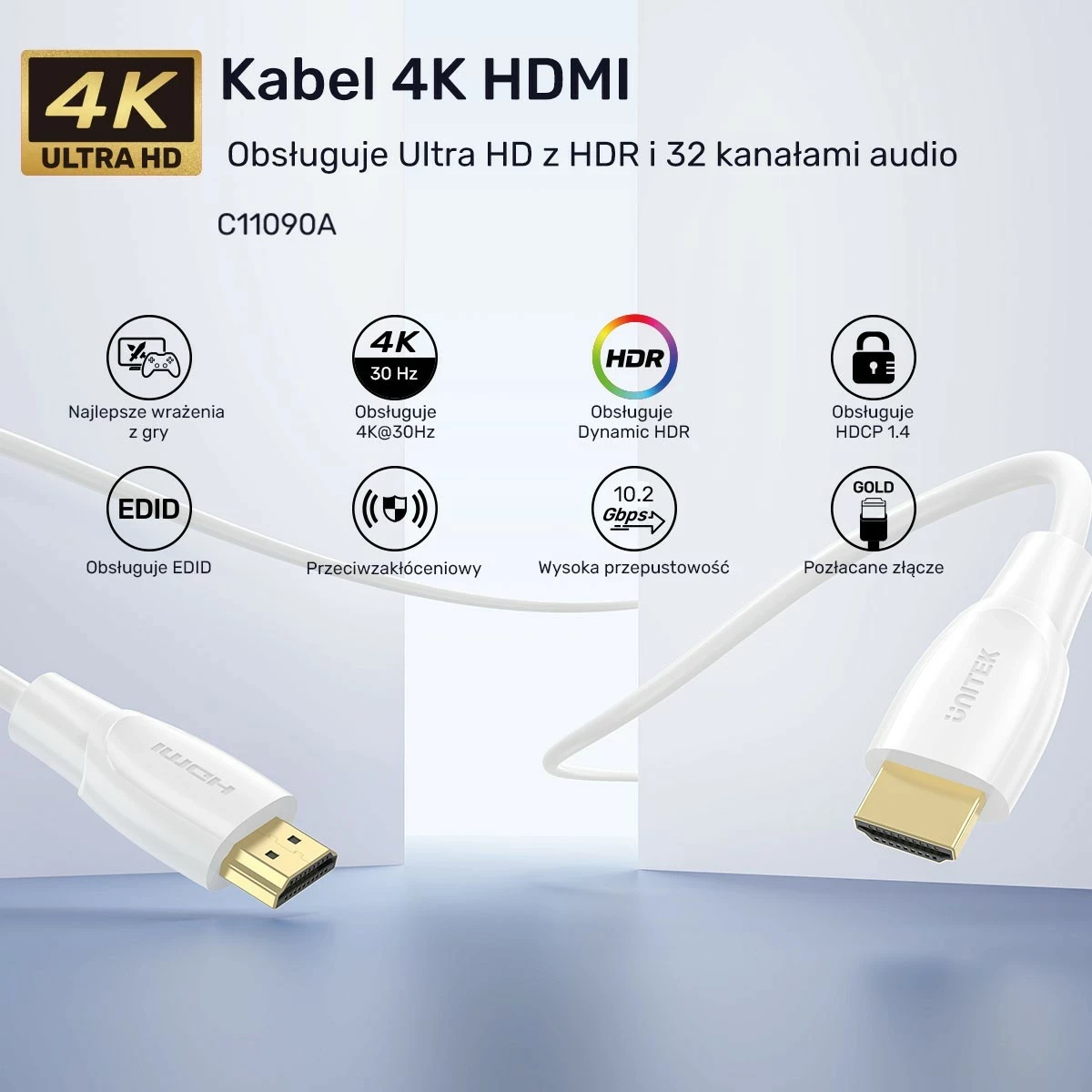 Kabëll HDMI Unitek 2.0 4K, 15m, bardhë