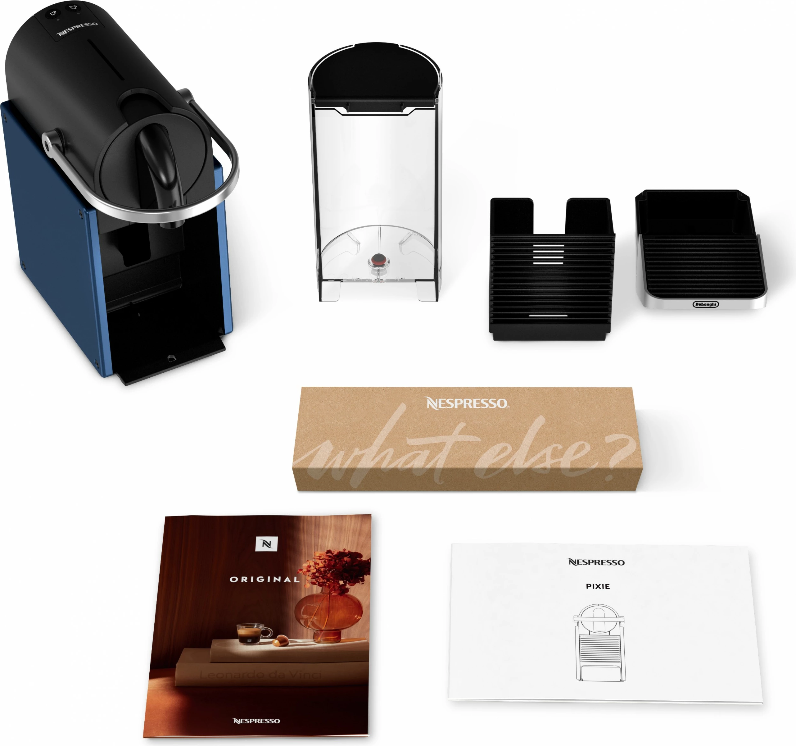 Aparat kafeje kapsulë DeLonghi Nespresso Pixie EN, 1L, 19 bar, zi/blu