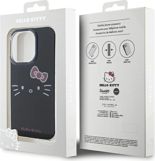 Mbështjellës Hello Kitty IML Kitty Face për iPhone 13 / 13 Pro, i zi