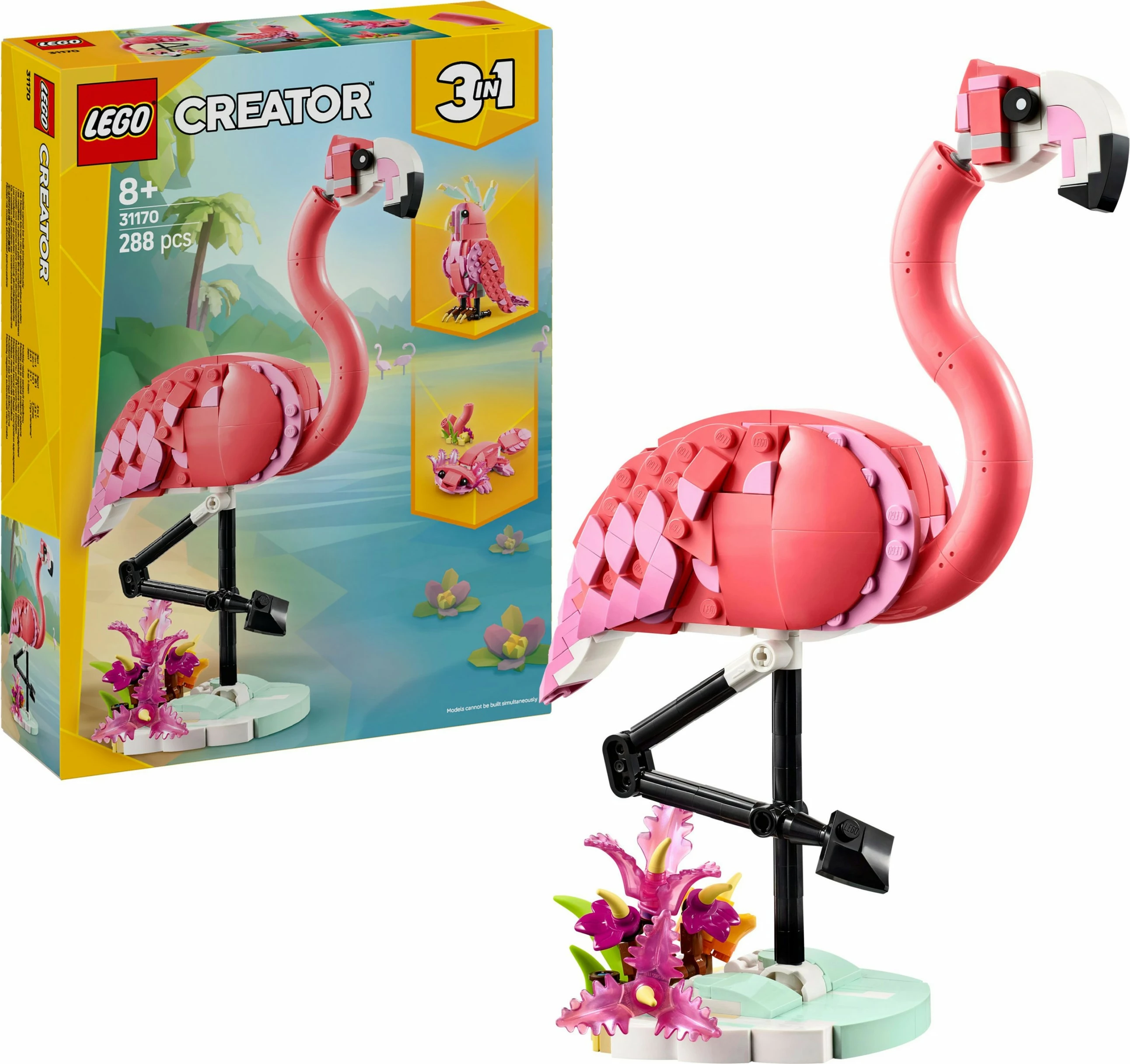Set ndërtimi LEGO Wild Animals: Flamingo rozë, 288 pjesë, plastikë, 8+ vjeç, shumëngjyrësh