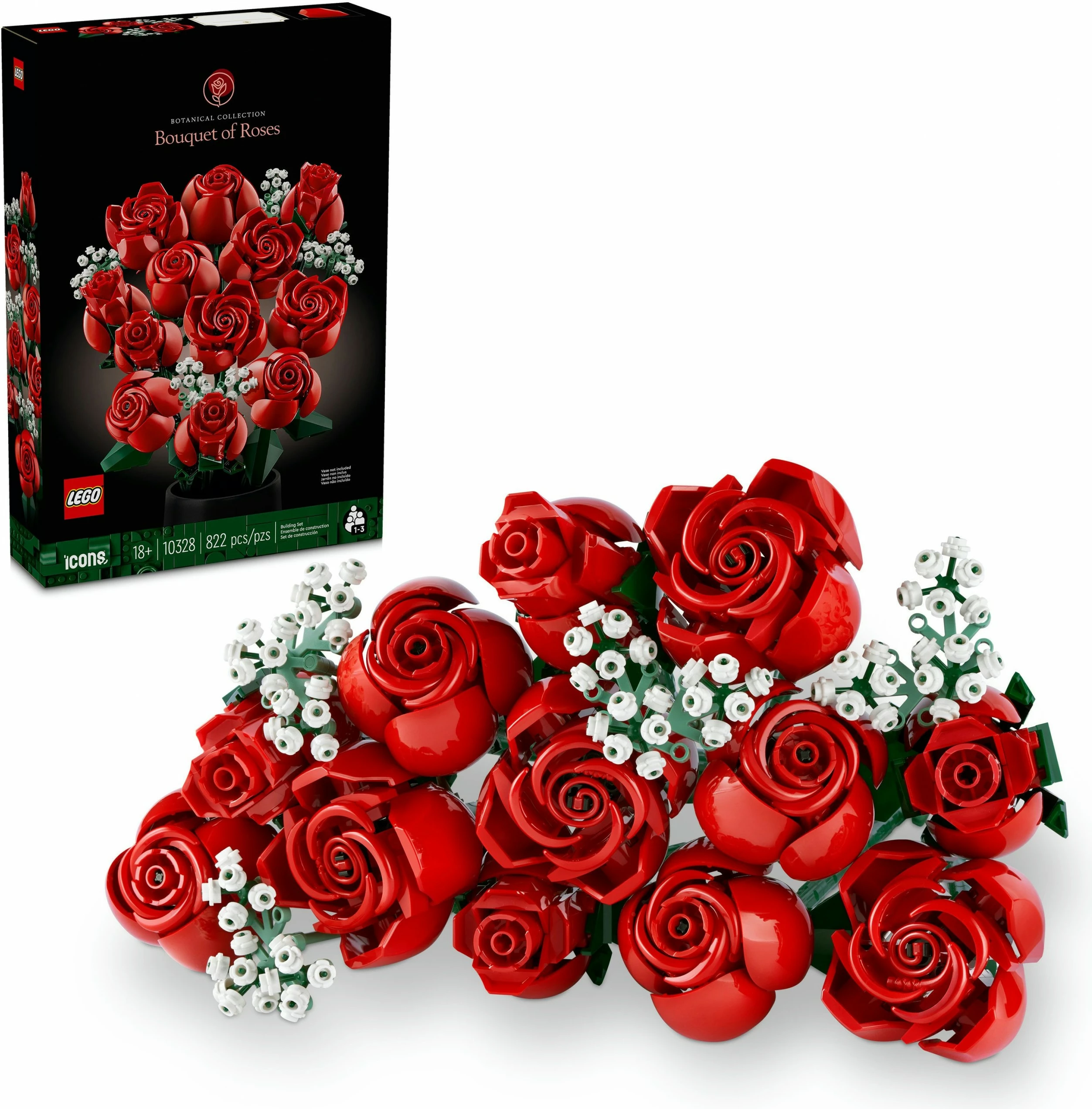 Set ndërtimi LEGO Bouquet of Roses, 822 copë, shumëngjyrësh