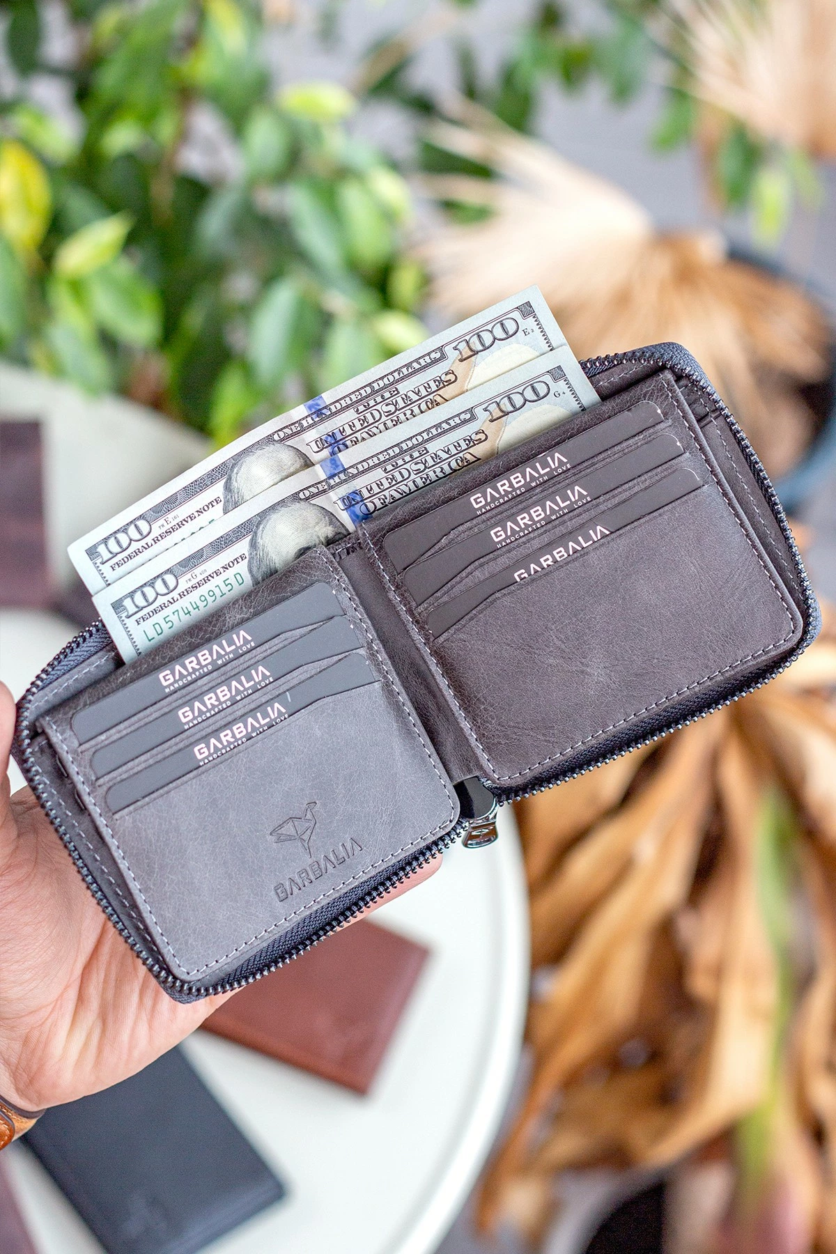 Portofol uniseks, lëkurë natyrale, ngjyrë gri, Zoozie Bags, Carole, 11x2x9 cm