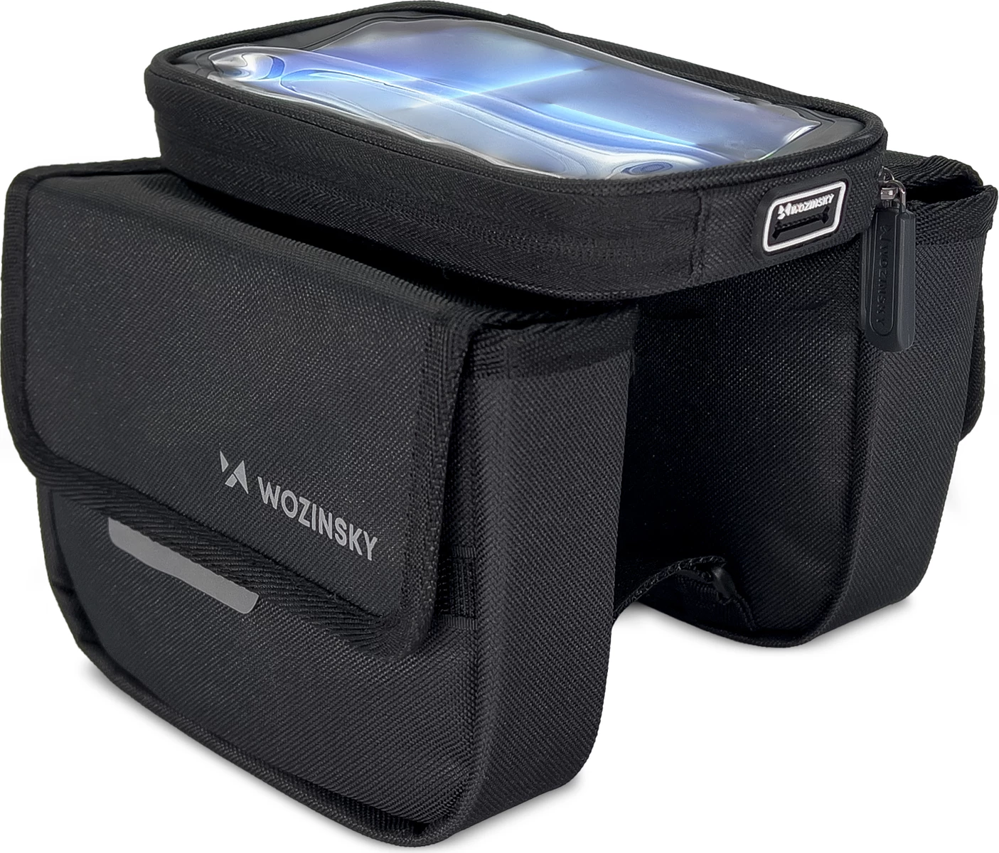 Çantë kornize për biçikletë Wozinsky WBB26BK, 1.5L, e zezë, me mbështjellës telefoni