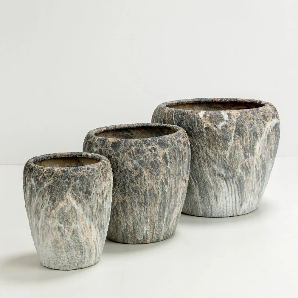 Set vazo GASHER 3 copë, qeramikë, antracit-bezhë, 42x42x35