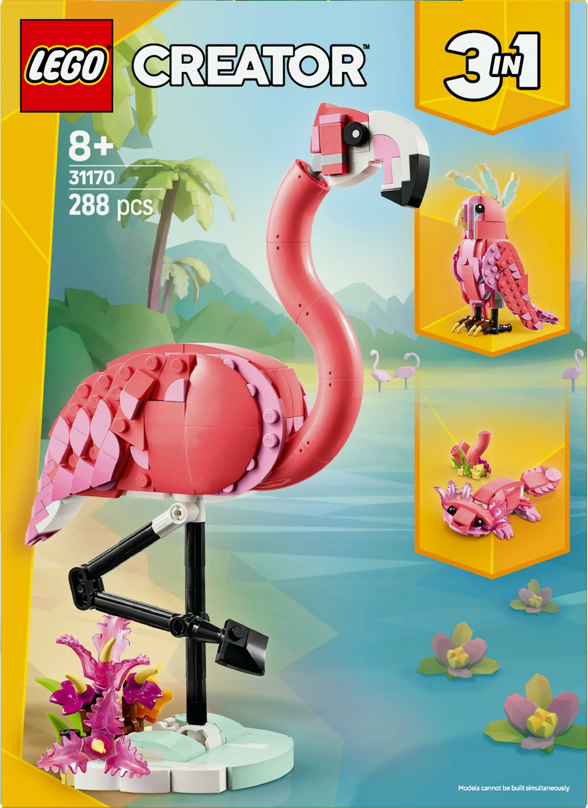 Set ndërtimi LEGO Wild Animals: Flamingo rozë, 288 pjesë, plastikë, 8+ vjeç, shumëngjyrësh