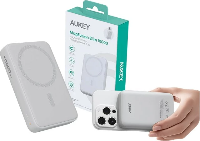 Power bank AUKEY PB-MS04 MagFusion Slim 10000mAh, MagSafe, 20W, Bardhë