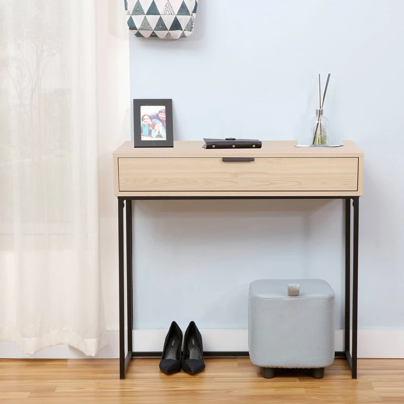 Konsolë Joumpa me sirtar, ngjyrë natyrale, metal i zi, 80x28x76.5cm