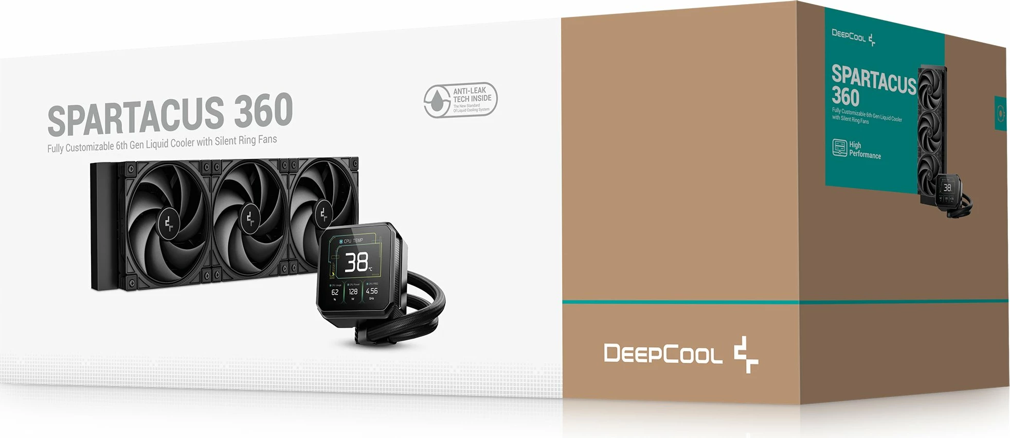 Ftohës uji AIO Deepcool Spartacus 360 LCD (R-SPT360-BKDSMP-G-1), radiator 360mm, 3x120mm PWM, AM4/AM5, LGA1700/1851, e zezë, set