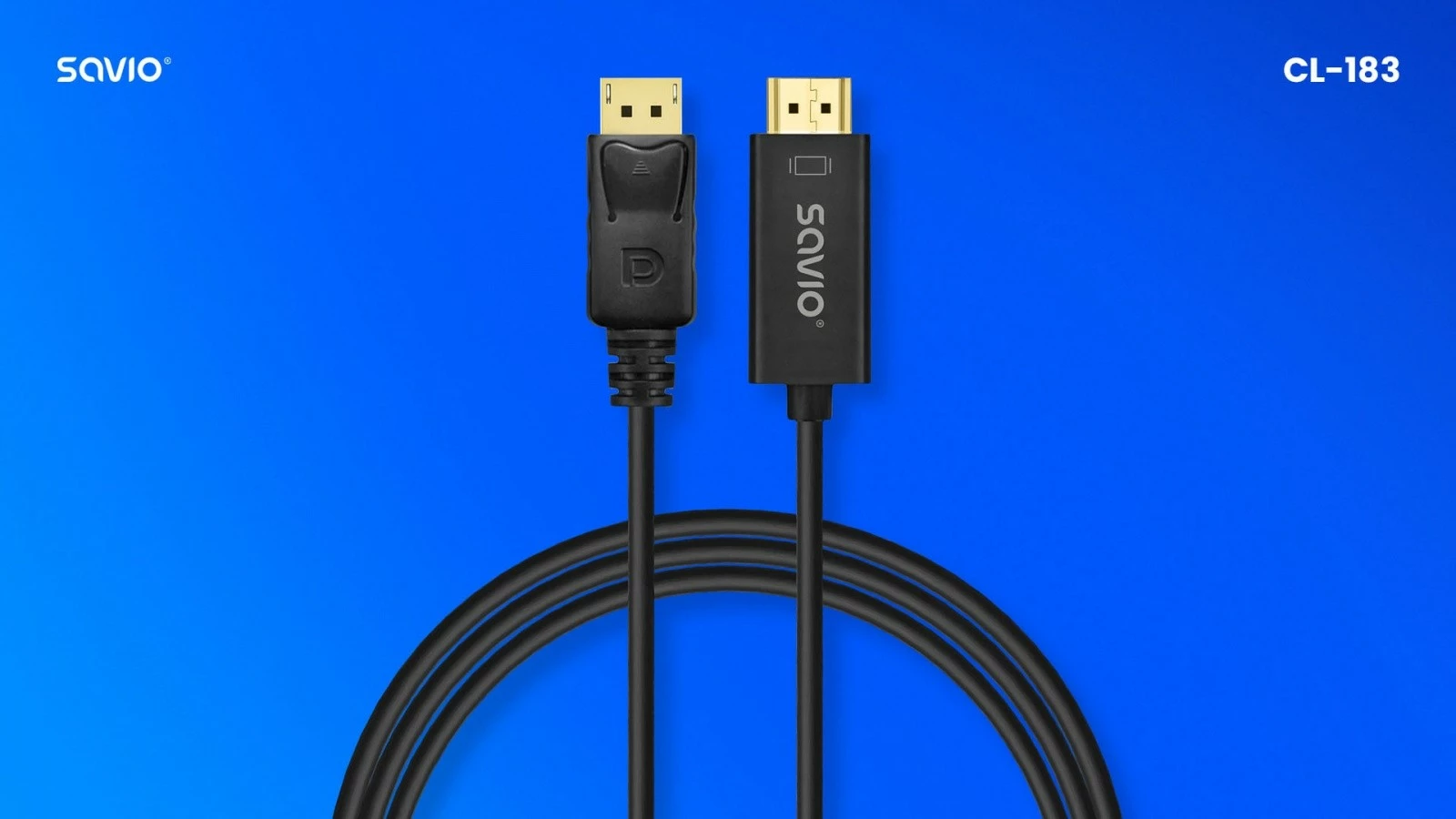 Kabllo adapter Savio CL-183 DisplayPort në HDMI, 1.5m, e zezë