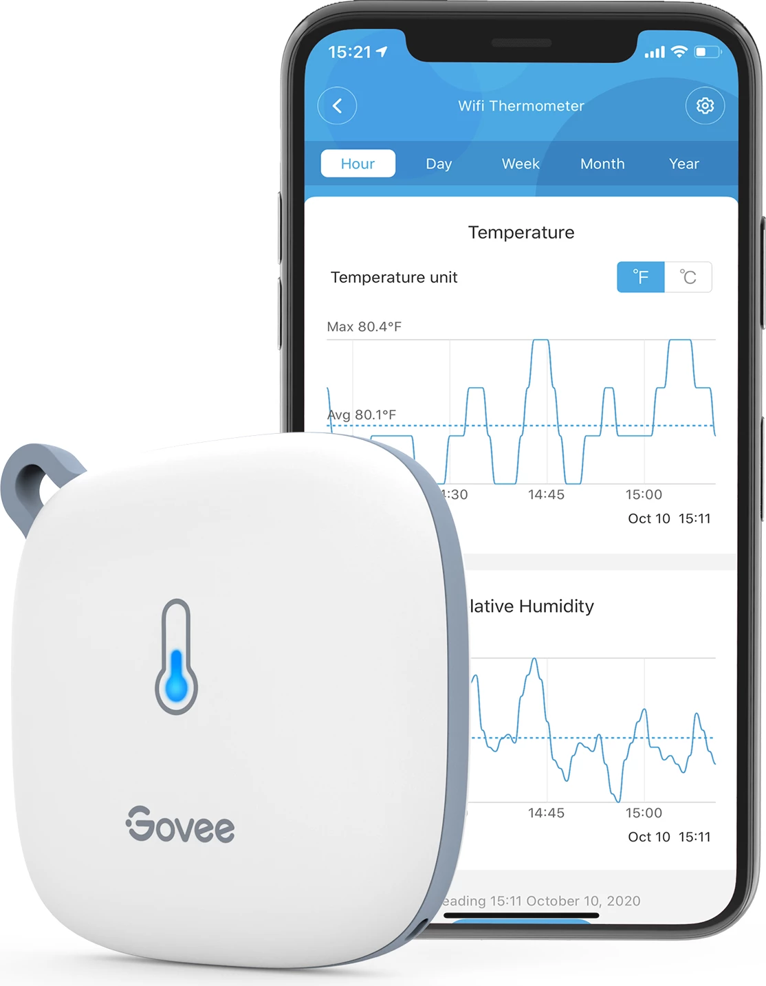 Termo-higrometër Wi‑Fi Govee H5179, Bluetooth, njoftime në aplikacion, i bardhë