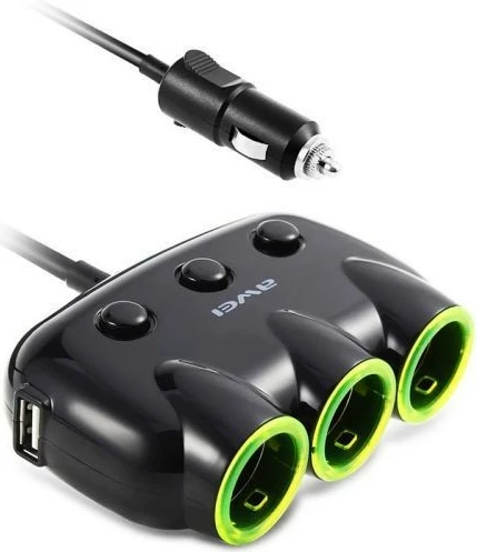 Ndarës çakmaku për makinë AWEI C-3S, 2xUSB, 3 dalje çakmaku, i zi
