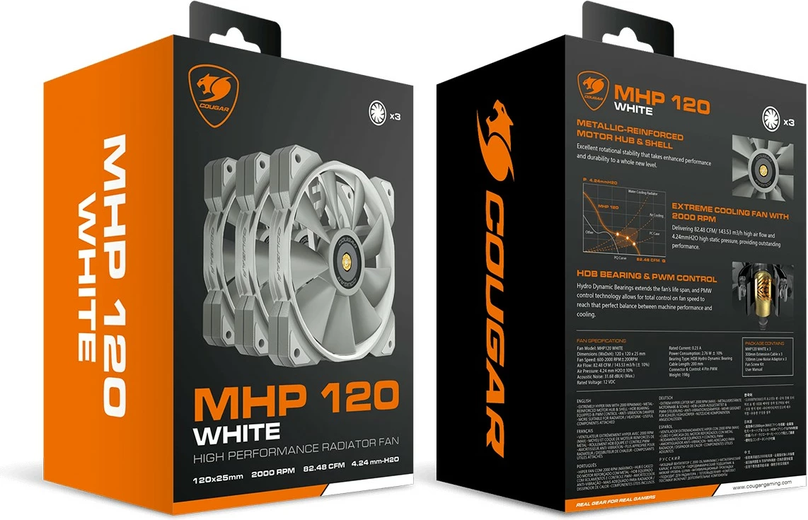 Ventilator kase Cougar MHP 120, 120mm, 3 copë, bardhë