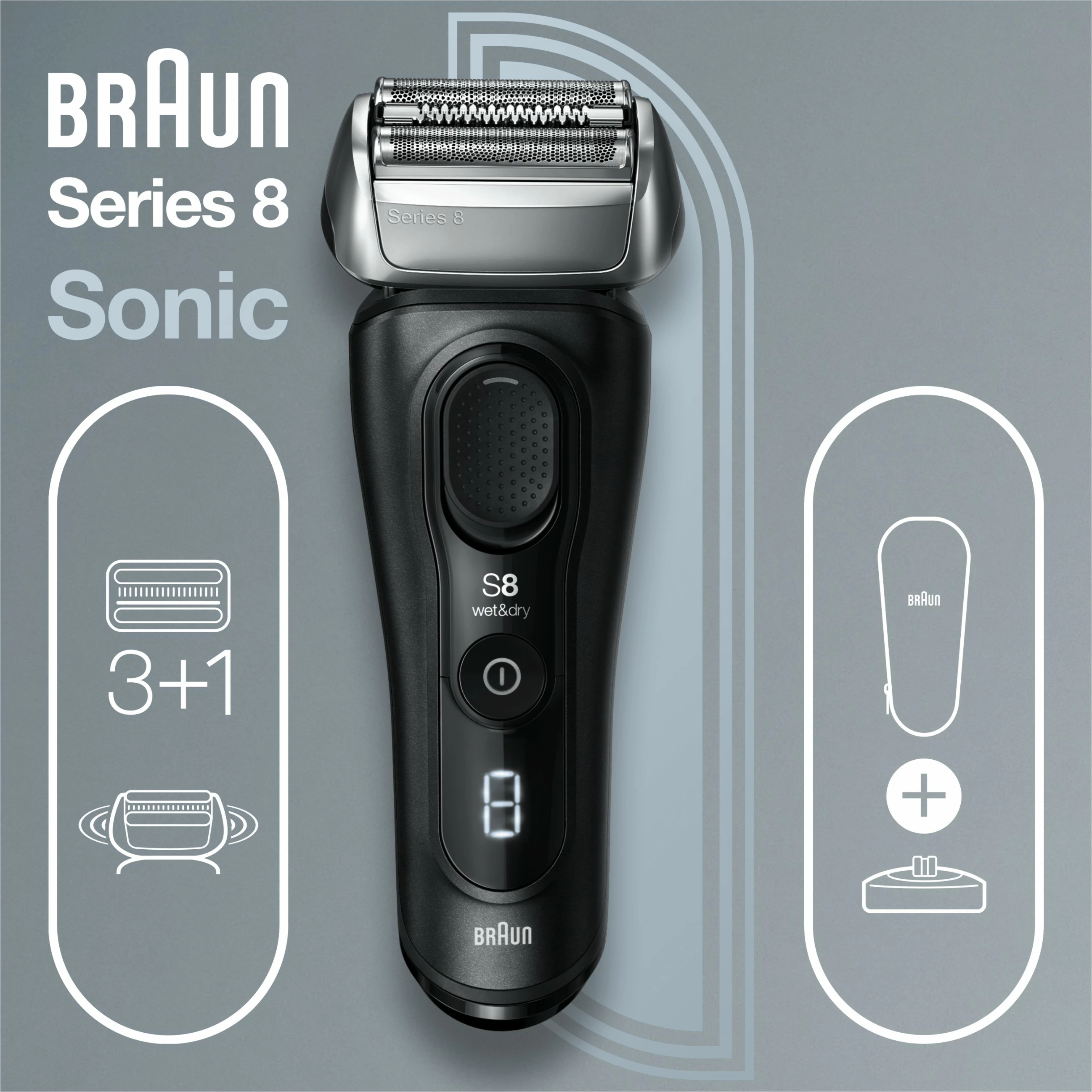 Makinë rroje Braun Series 8 81747473, LED, Bateri, E zezë
