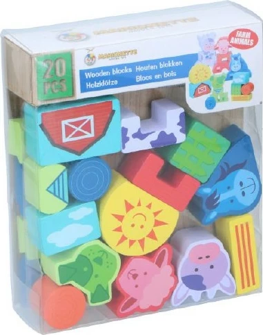 Blloqe druri për fëmijë BD Vozicki BD Toy 20 copë, me kafshë, shumëngjyrëshe
