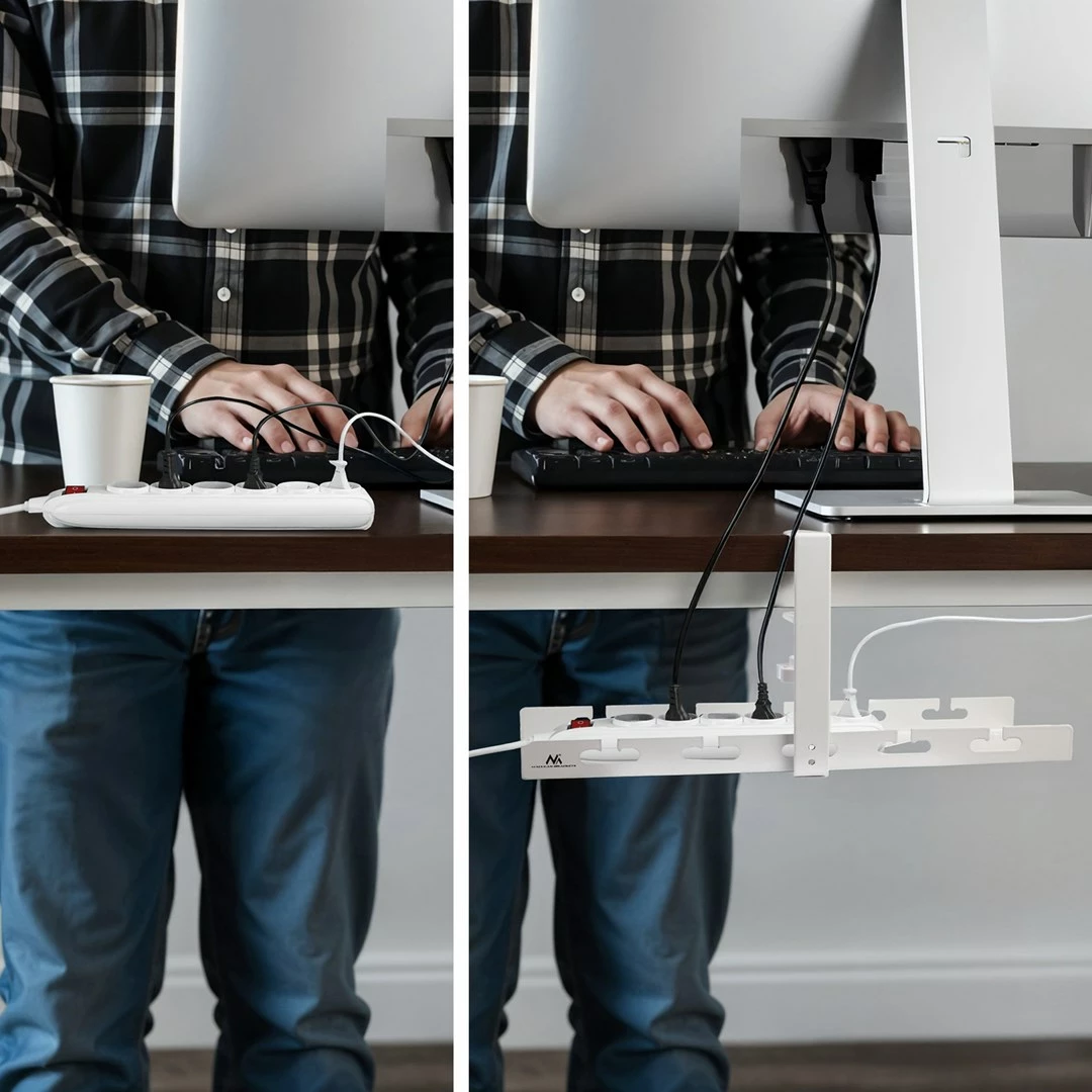 Organizues kabllosh nën tavolinë Maclean MC-105 W, çelik, bardhë