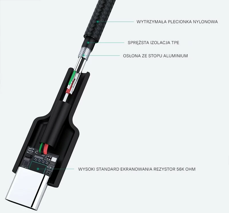 Kabllo USB-C në USB-A AUKEY CB-CA2 OEM 2m PD 60W 3A 20V najlon e zezë set me rrip Velcro
