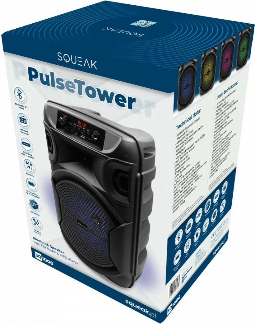 Altoparlant Bluetooth Squeak PulseTower SQ1006, 30W, Karaoke, i zi