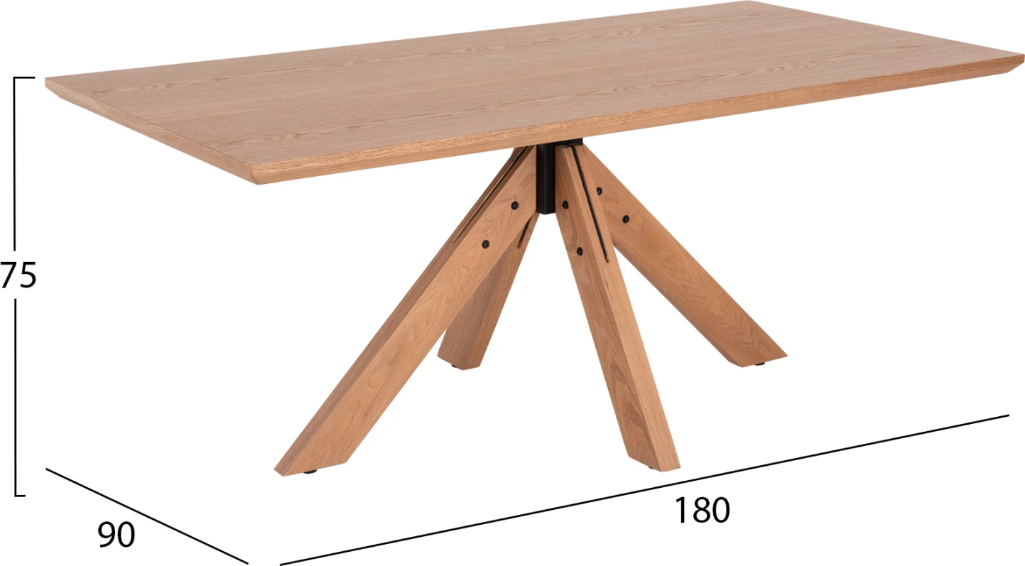 Tavolinë ngrënieje PAOLO FH9853 MDF me furnir druri Mançurian-këmbë druri gome të ngurtë-ngjyrë lisi 180x90x75H cm