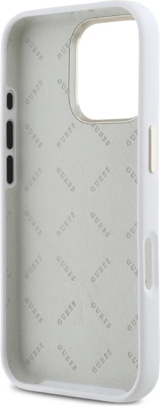 Mbështjellës Guess Silicone Logo Strass 4G për iPhone 16 Pro Max, Bardhë