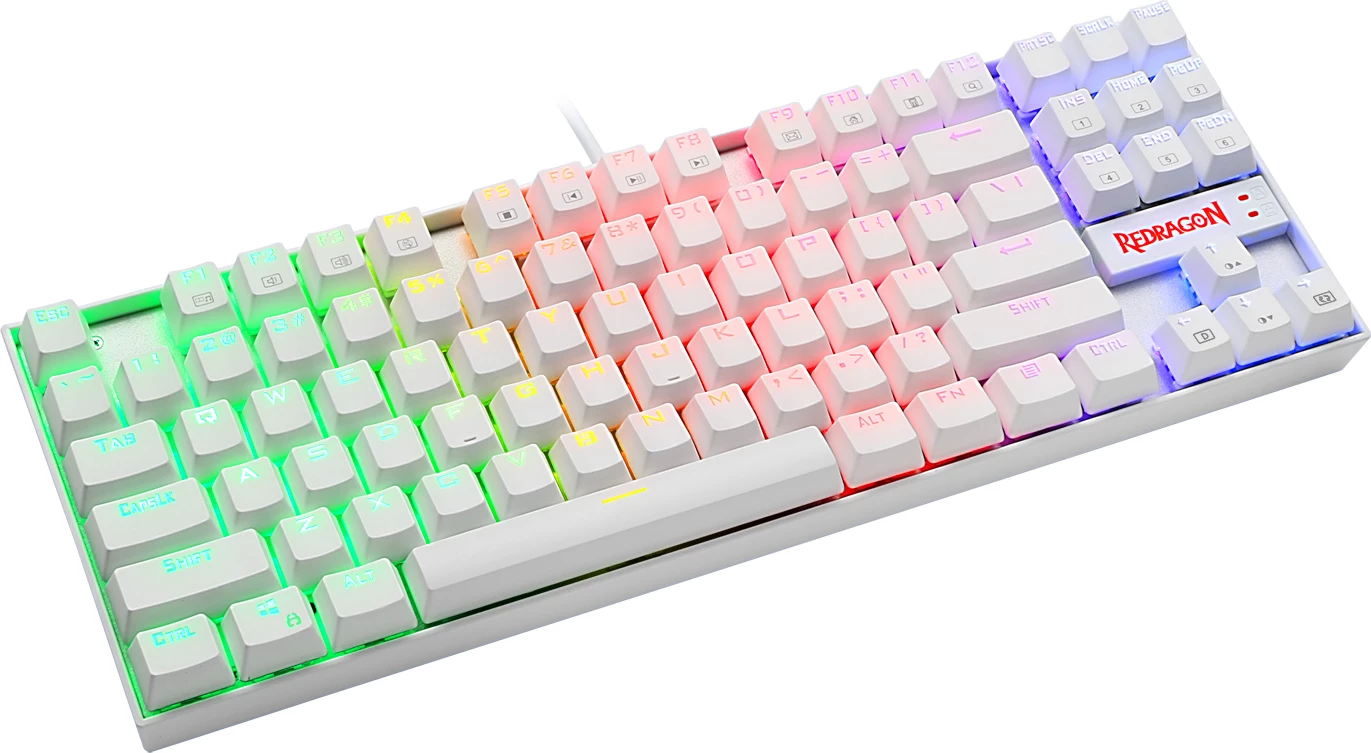 Tastierë gaming mekanike Redragon K552 Kumara, RGB, TKL 87 taste, me kabllo USB, red switch, e bardhë
