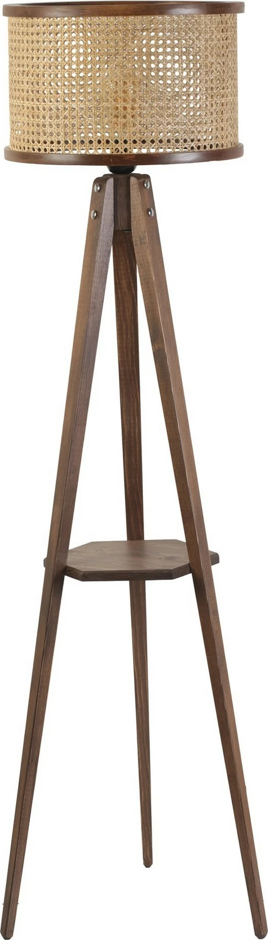 Llambë dyshemeje Opviq, ngjyrë ratan dhe arre, me rafte, cilindrike