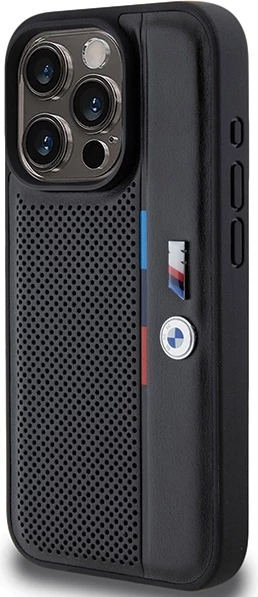Mbështjellës BMW Perforated Tricolor Line për iPhone 15 Pro Max, i zi