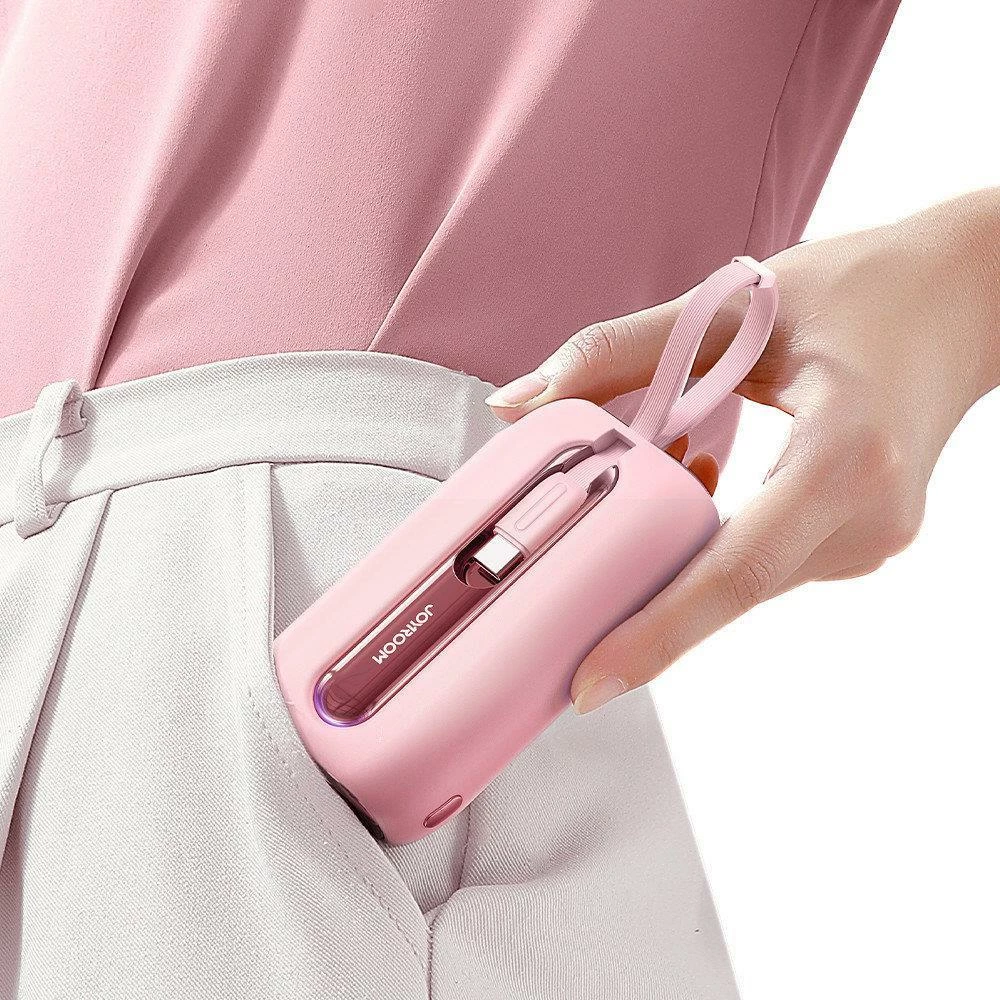 Powerbank Joyroom JR-L012, 10000mAh, 22.5W, me 2 kabllo të integruara USB-C dhe Lightning, Rozë