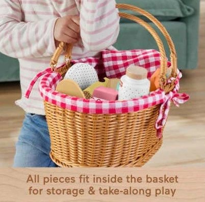 Shportë pikniku prej druri Fisher Price HXT81, shumëngjyrëshe, set lodrash për fëmijë