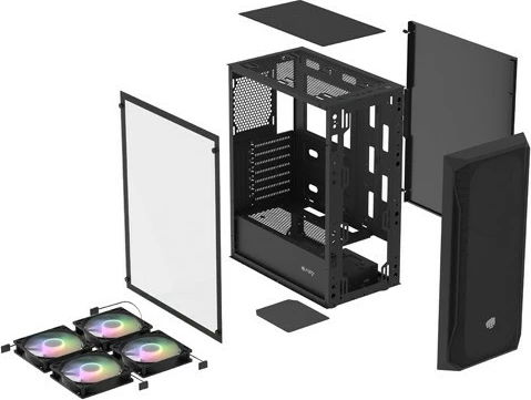 Kasë Natec Fury Shobo SH4F RGB, Midi Tower, xham i temperuar, 4 ventilatorë RGB, e zezë