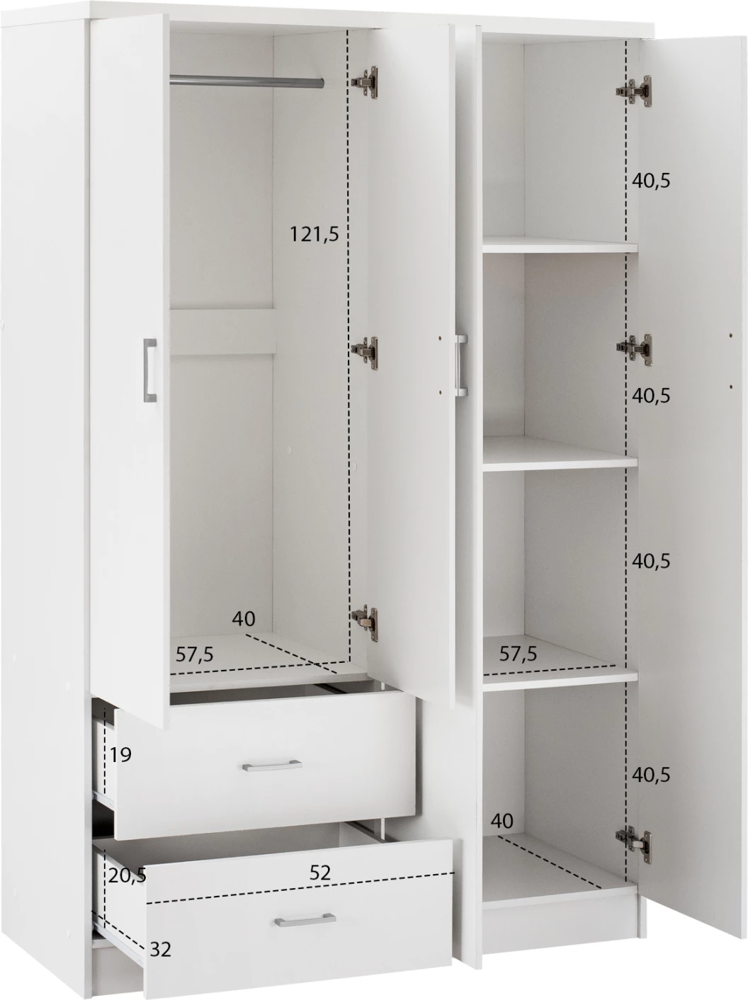 Dollap me 4 dyer dhe 2 sirtarë FH339.05 i bardhë 120x42,5x180,5 cm