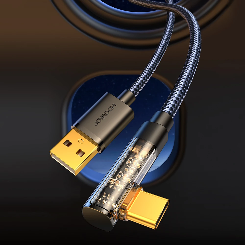 Kabllo USB-C me kënd 90°, Joyroom S-UC027A6, 1.2m, 3A, e zezë